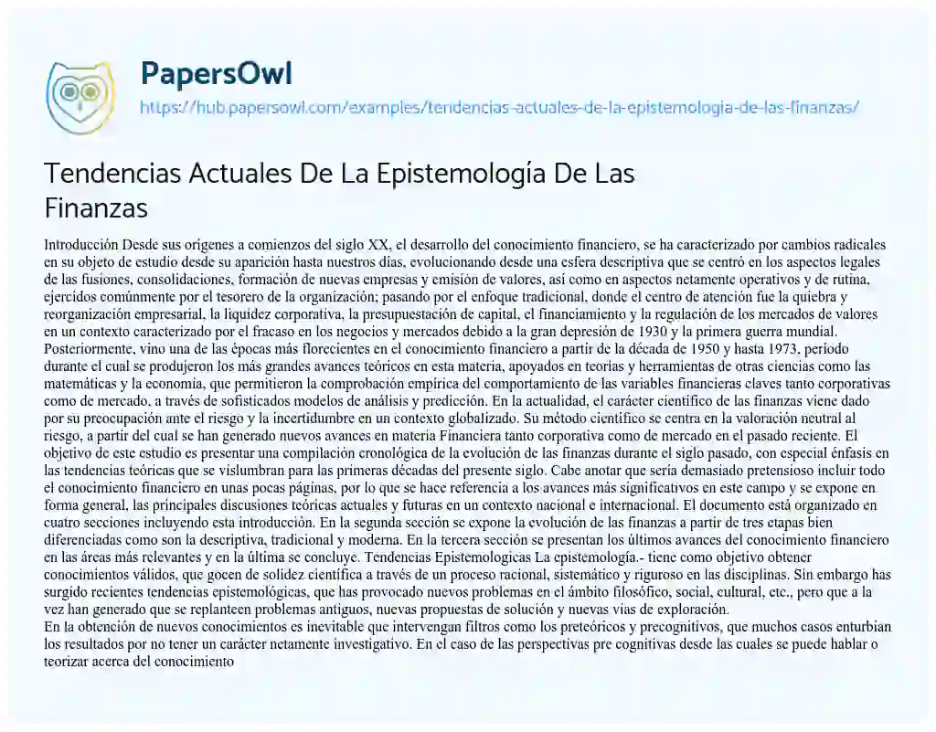 Essay on Tendencias Actuales De La Epistemología De Las Finanzas