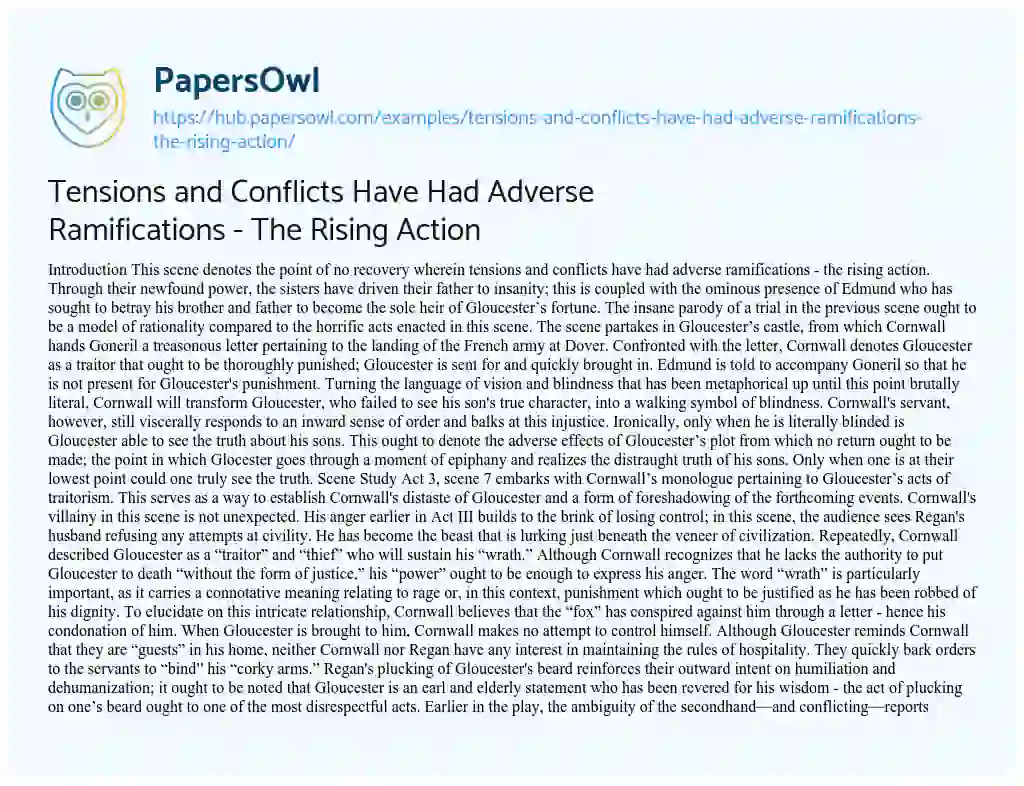 Essay on Tensions and Conflicts Have Had Adverse Ramifications – The Rising Action