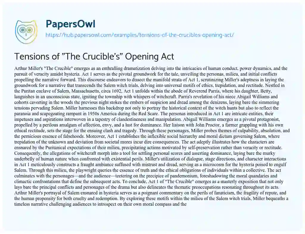 Essay on Tensions of “The Crucible’s” Opening Act