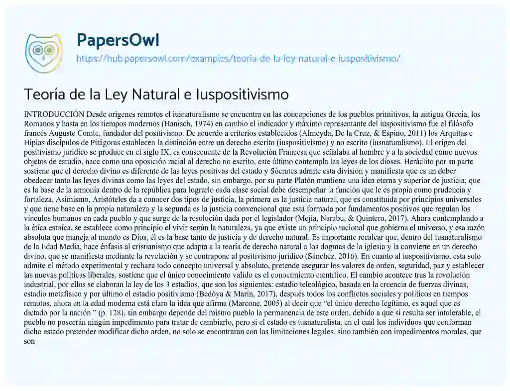 Essay on Teoría de la Ley Natural e Iuspositivismo