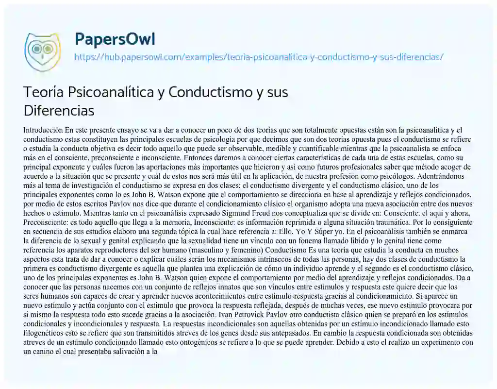 Essay on Teoría Psicoanalítica y Conductismo y sus Diferencias