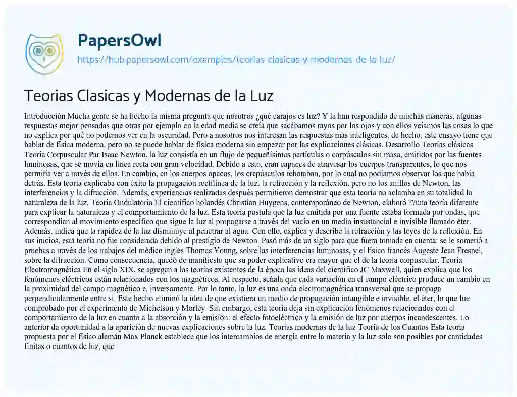 Essay on Teorias Clasicas y Modernas de la Luz