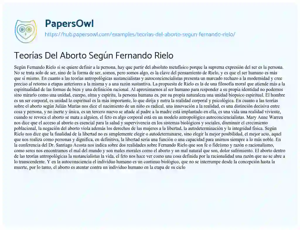 Essay on Teorías Del Aborto Según Fernando Rielo