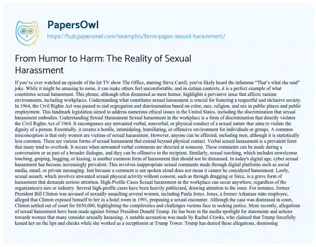 Essay on From Humor to Harm: The Reality of Sexual Harassment