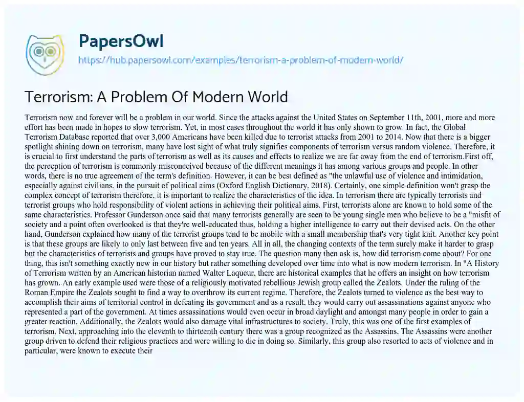 Essay on Terrorism: A Problem Of Modern World