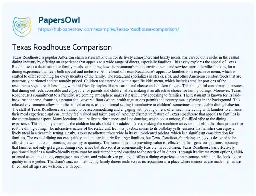 Essay on Texas Roadhouse Comparison