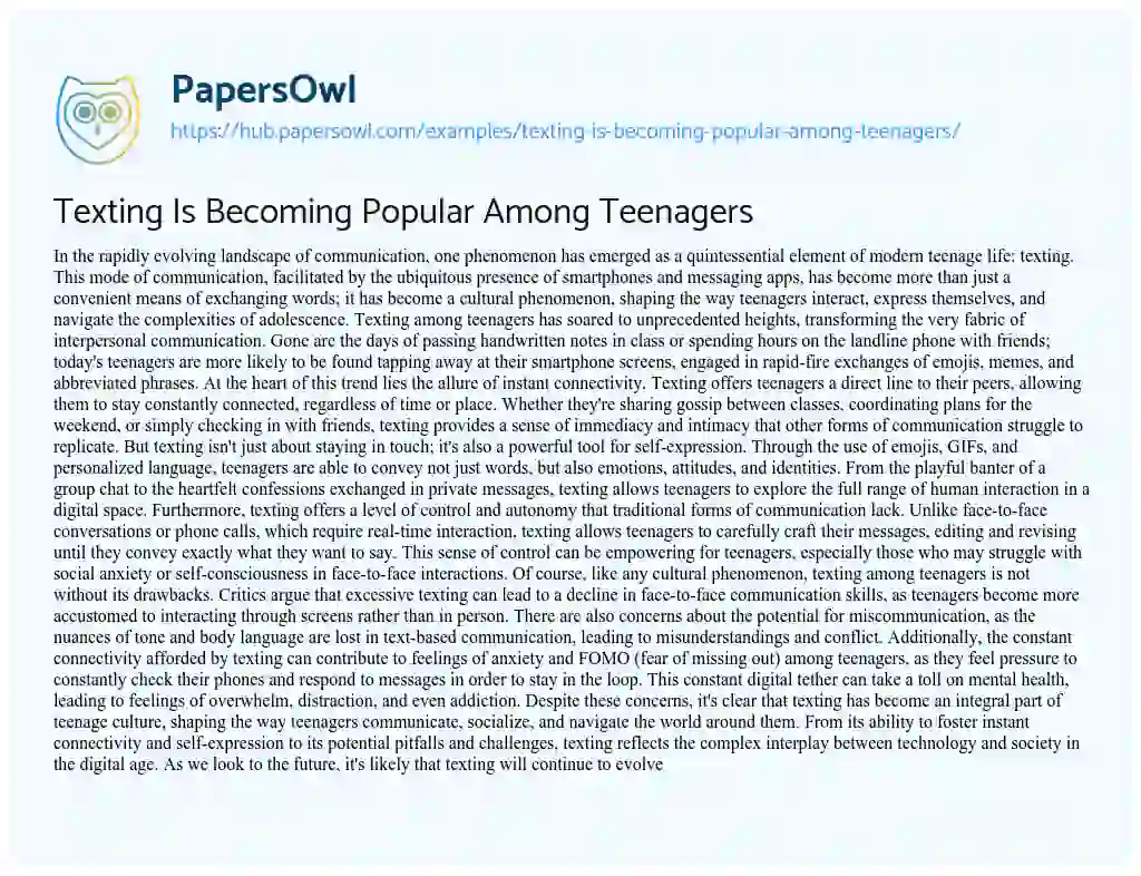 Essay on Texting Is Becoming Popular Among Teenagers
