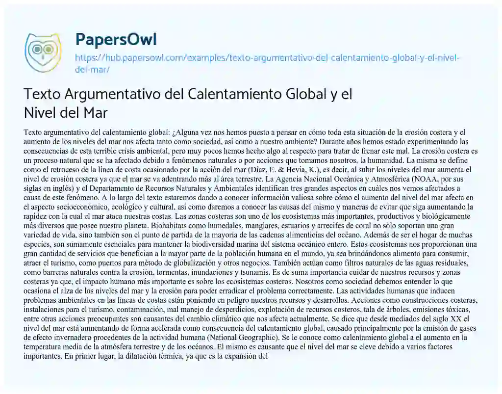 Essay on Texto Argumentativo del Calentamiento Global y el Nivel del Mar