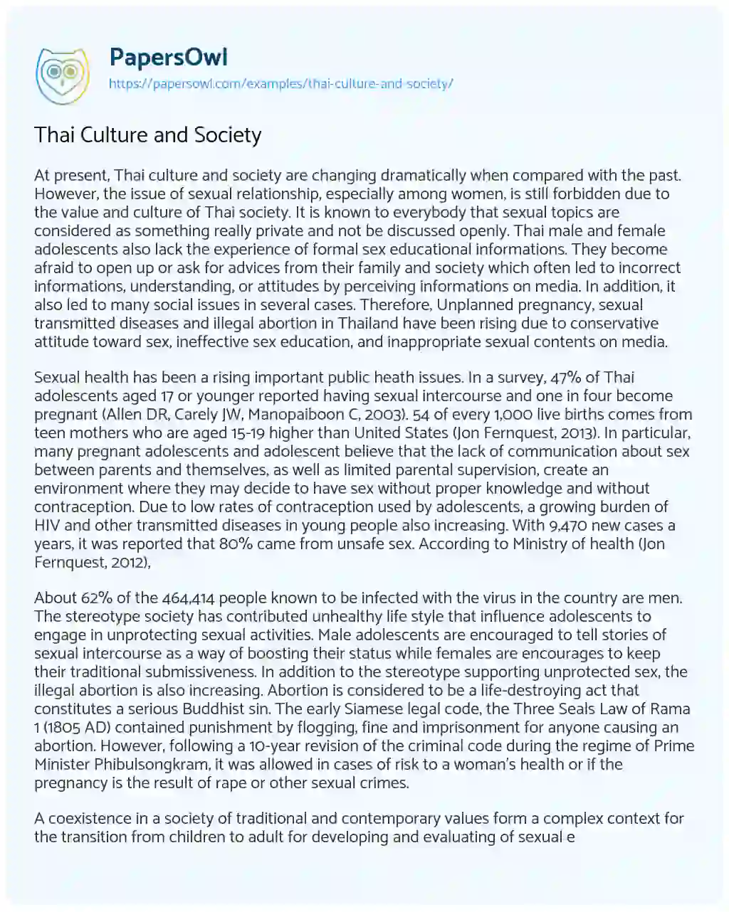 Essay on Thai Culture and Society