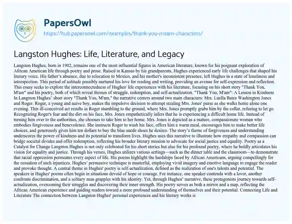 Essay on Langston Hughes: Life, Literature, and Legacy