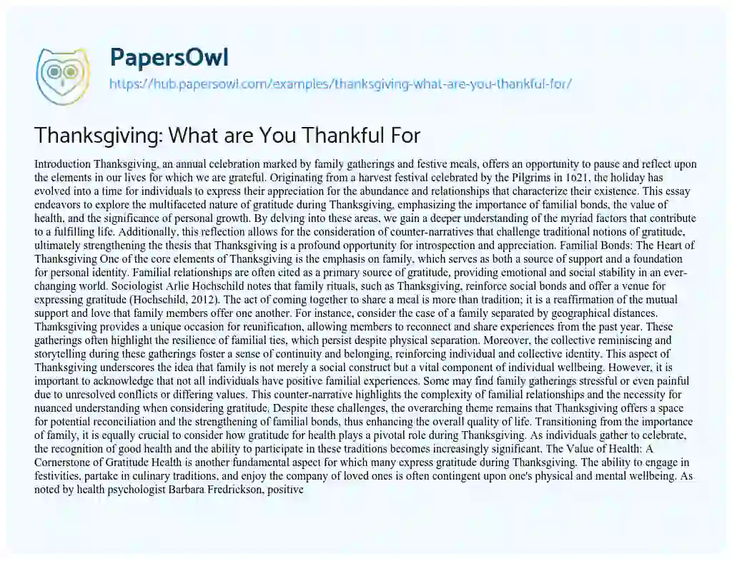 Essay on Thanksgiving: What are You Thankful For