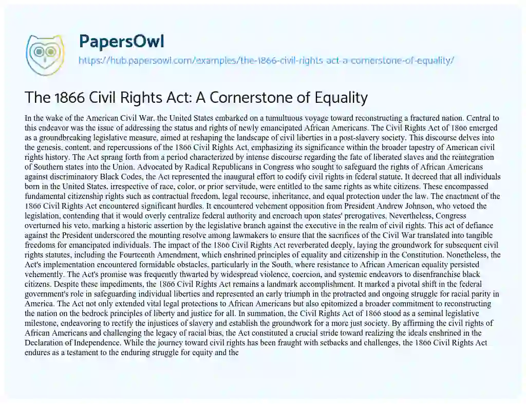 Essay on The 1866 Civil Rights Act: A Cornerstone of Equality