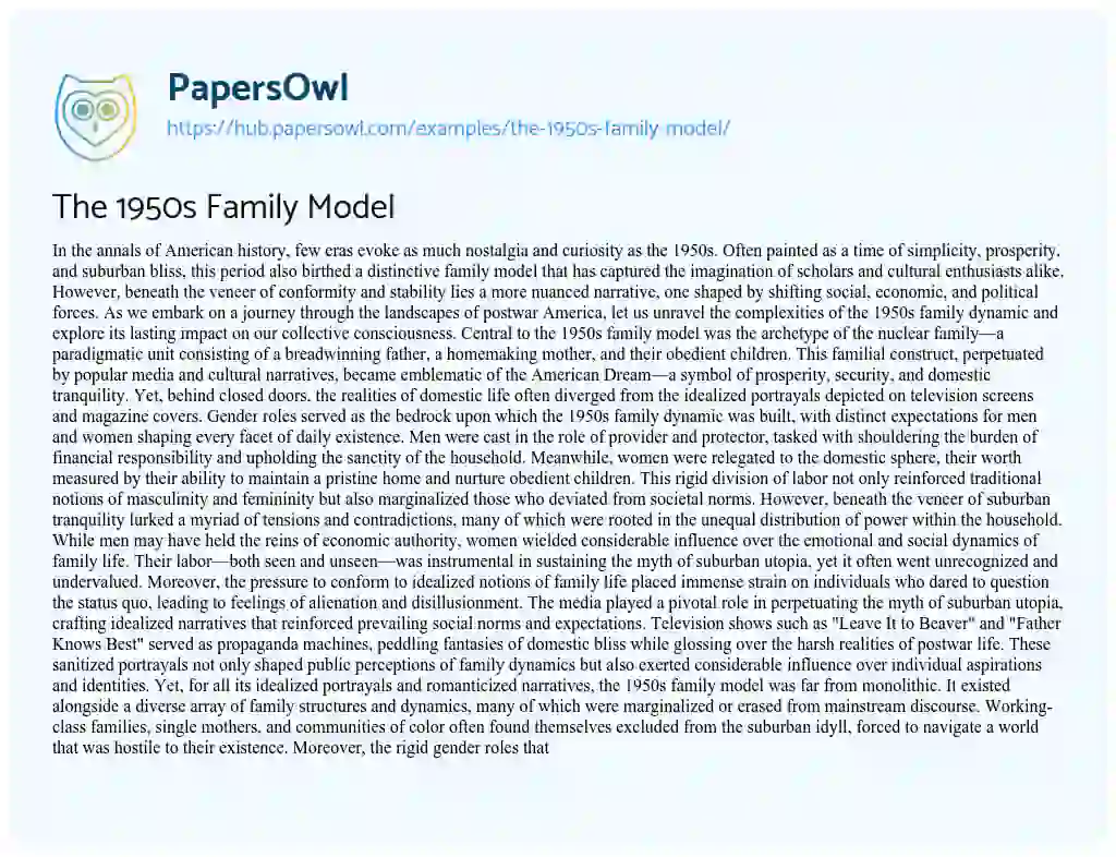 Essay on The 1950s Family Model