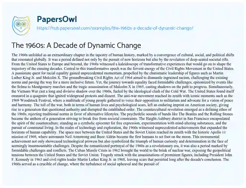 Essay on The 1960s: A Decade of Dynamic Change
