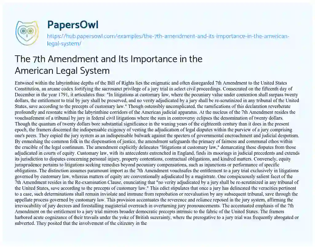 Essay on The 7th Amendment and Its Importance in the American Legal System