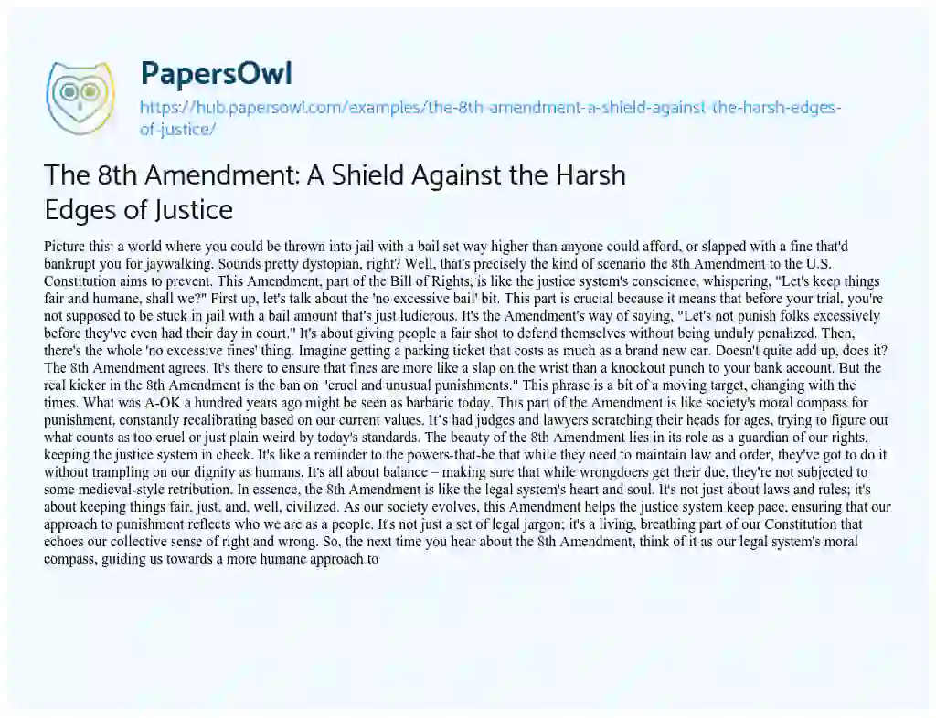 Essay on The 8th Amendment: A Shield Against the Harsh Edges of Justice