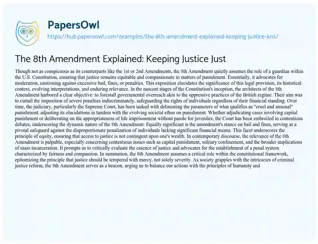 Essay on The 8th Amendment Explained: Keeping Justice Just