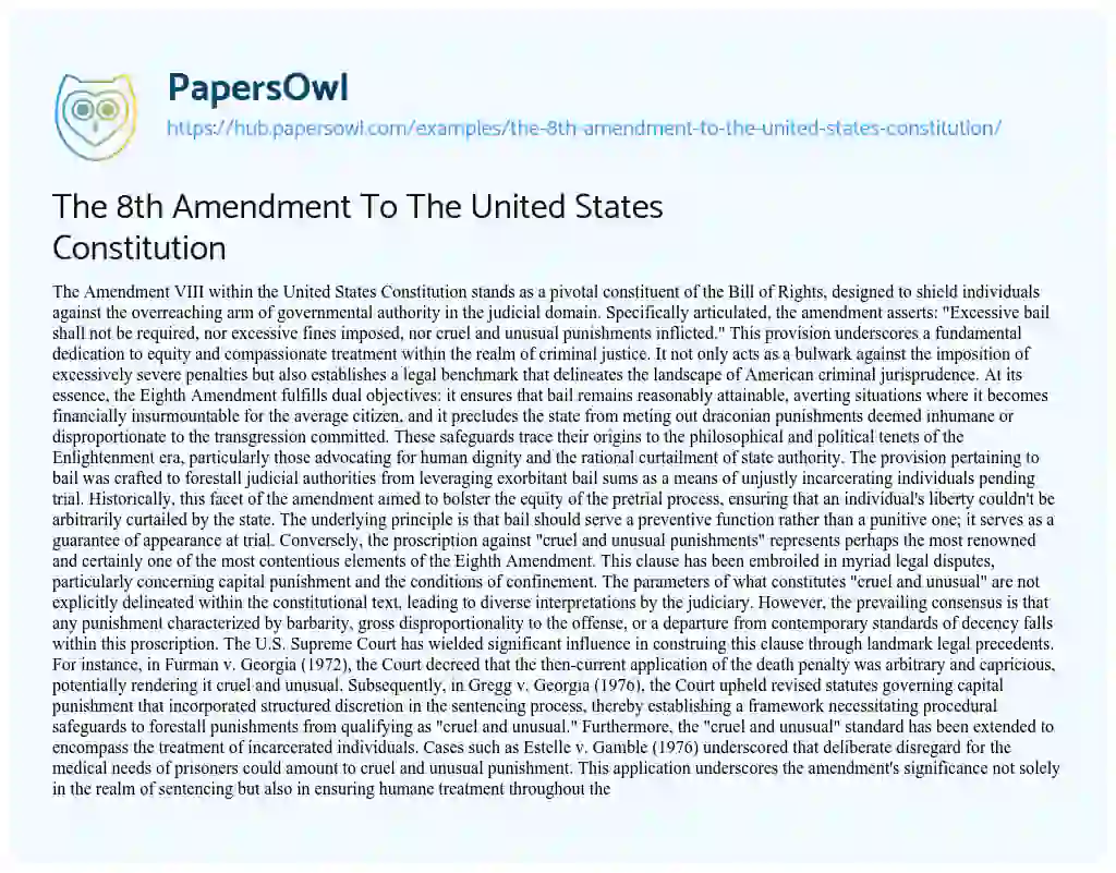 Essay on The 8th Amendment To The United States Constitution