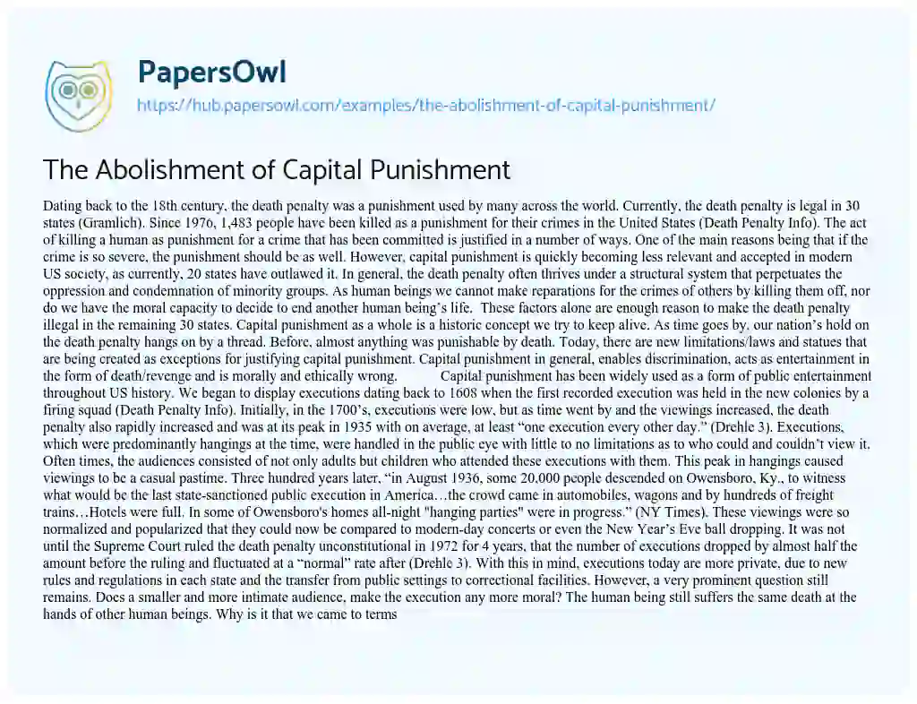 Essay on The Abolishment of Capital Punishment