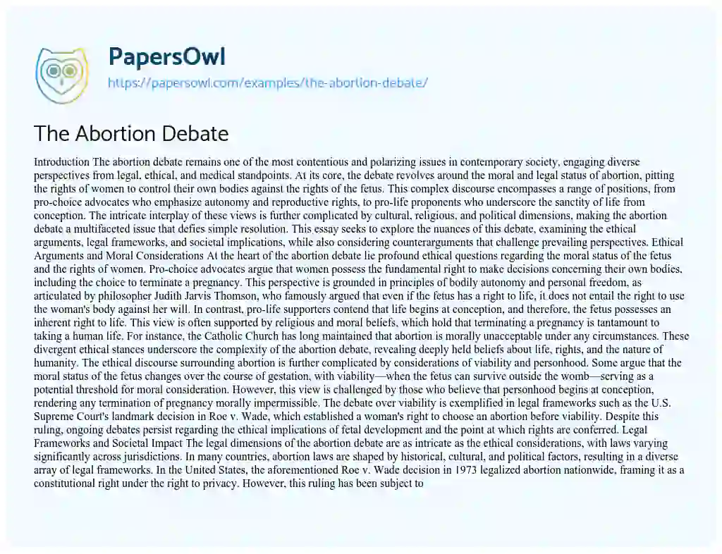 Essay on The Abortion Debate