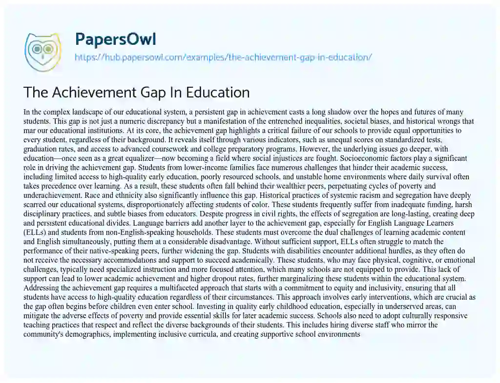 Essay on The Achievement Gap In Education