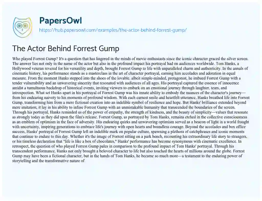 Essay on The Actor Behind Forrest Gump