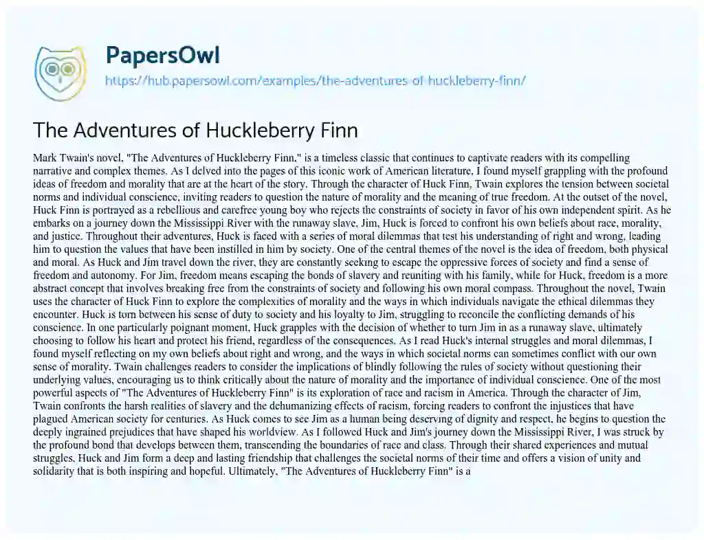 Essay on The Adventures of Huckleberry Finn