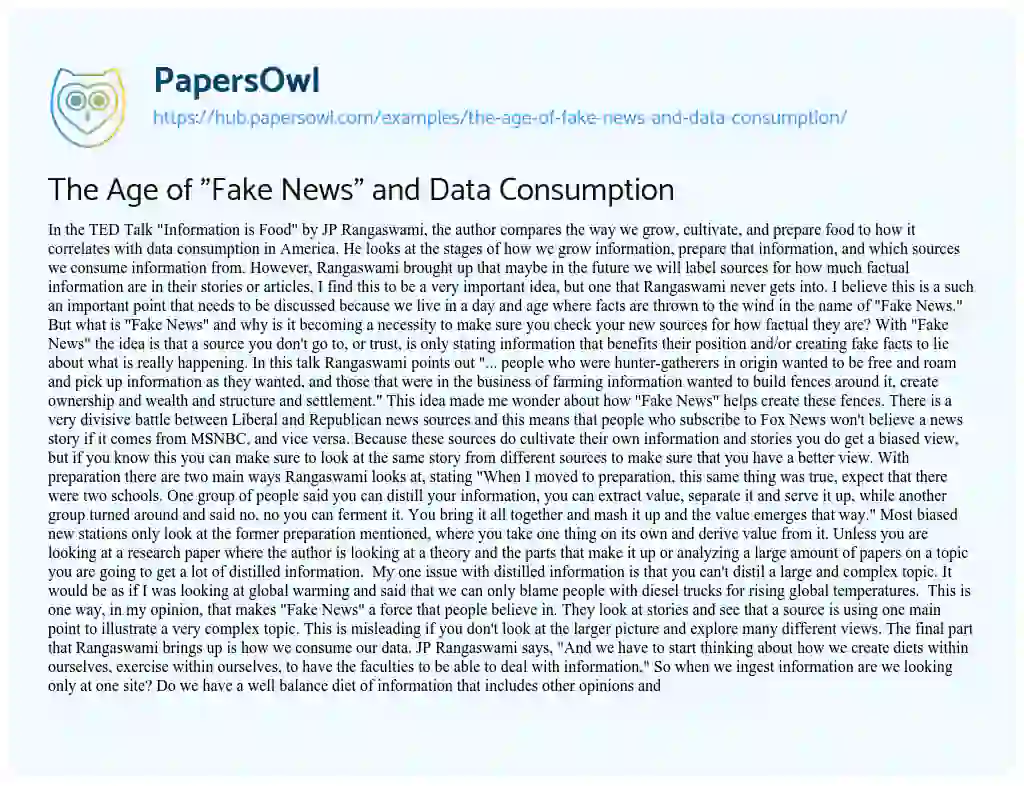 Essay on The Age of “Fake News” and Data Consumption
