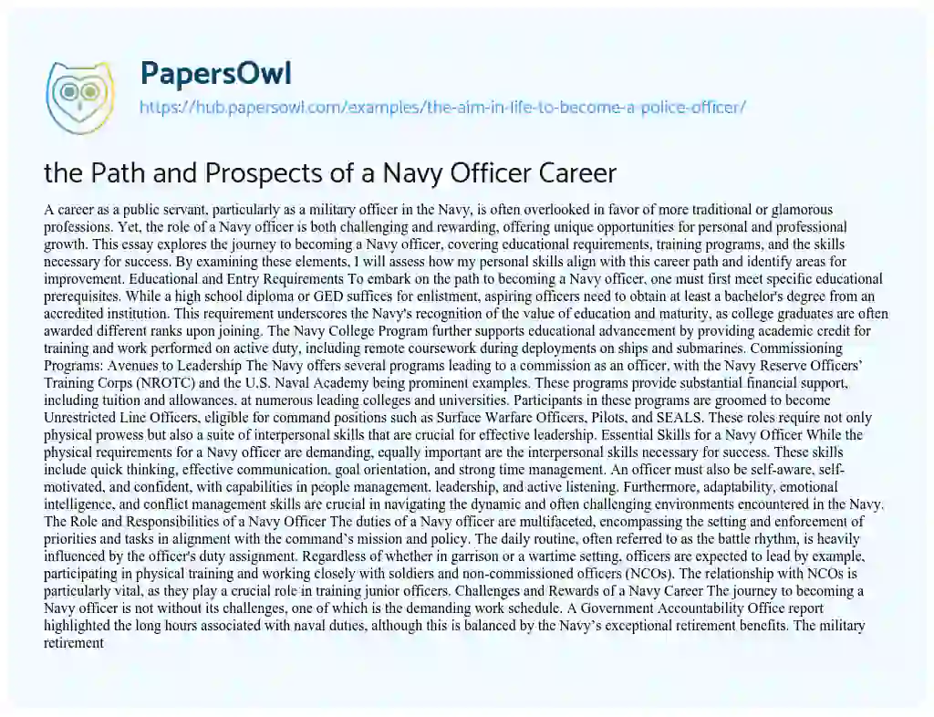 Essay on the Path and Prospects of a Navy Officer Career