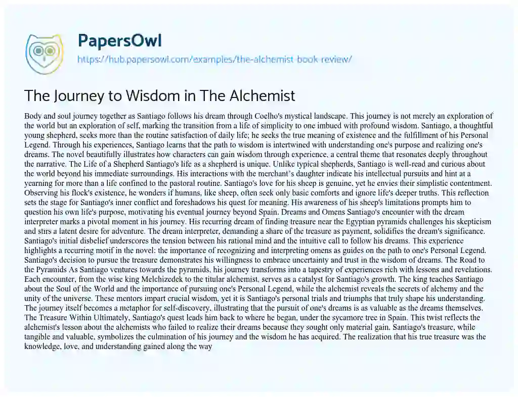 Essay on The Journey to Wisdom in The Alchemist