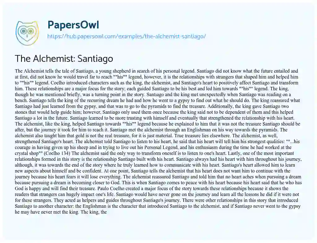 Essay on The Alchemist: Santiago