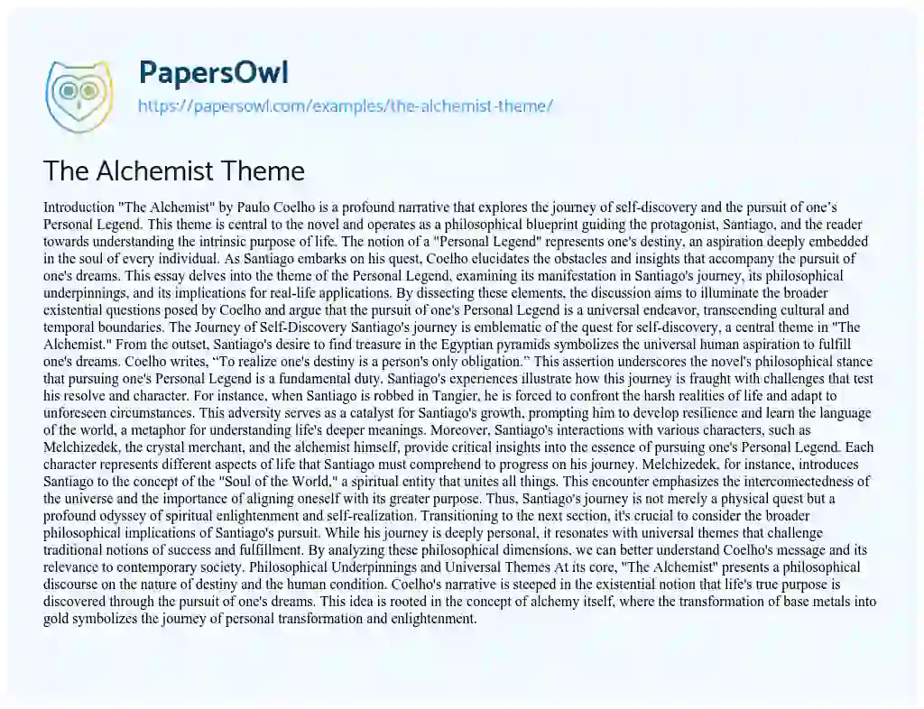Essay on The Alchemist Theme