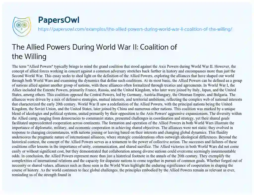 Essay on The Allied Powers During World War II: Coalition of the Willing