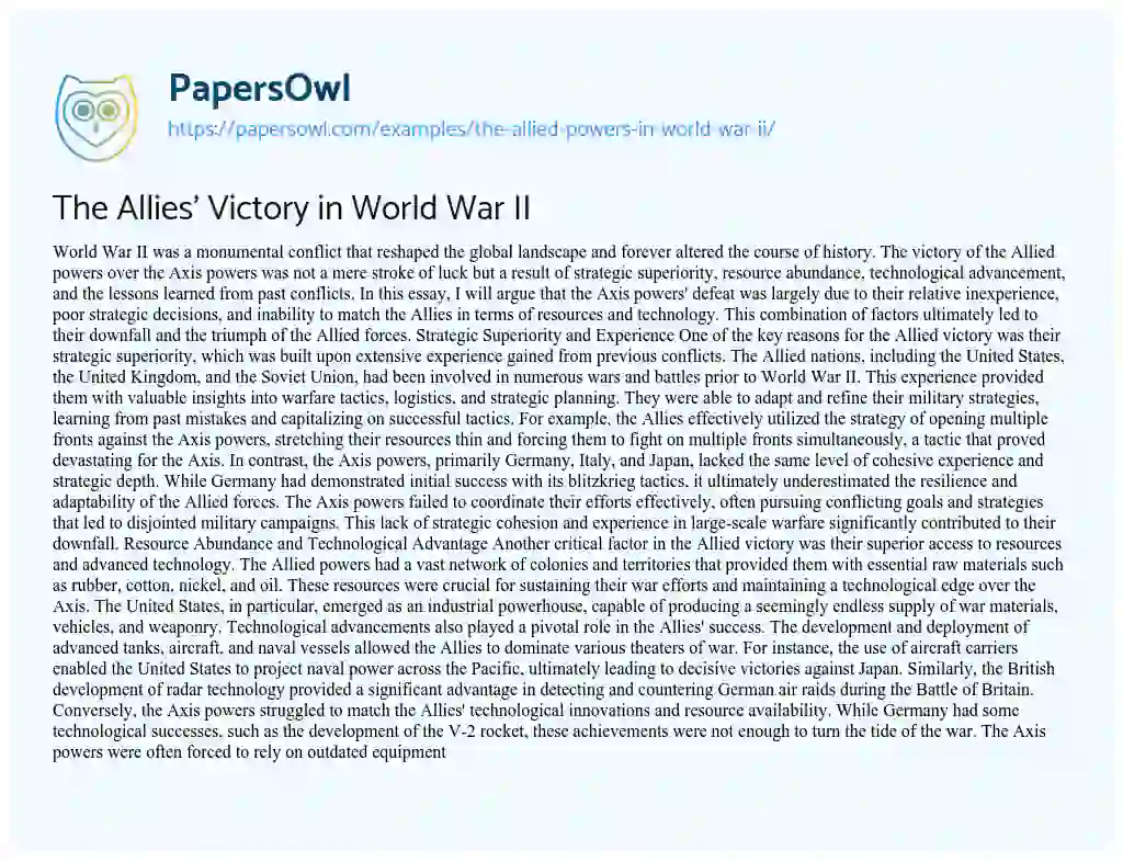 Essay on The Allies’ Victory in World War II