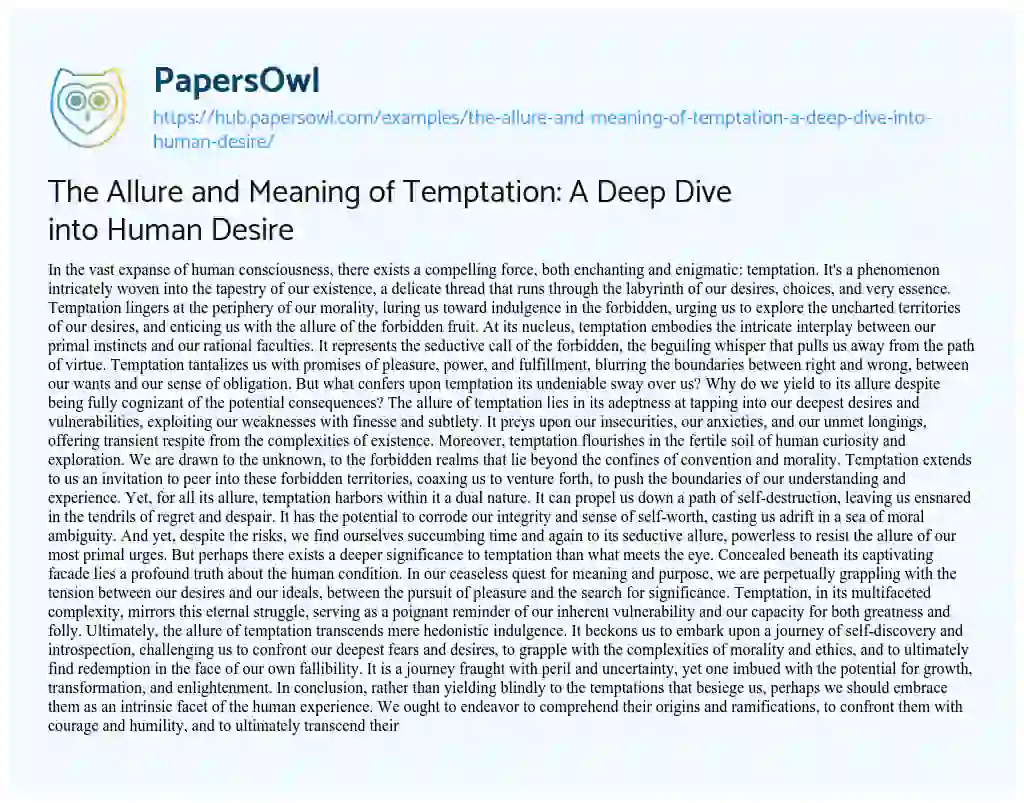 Essay on The Allure and Meaning of Temptation: A Deep Dive into Human Desire