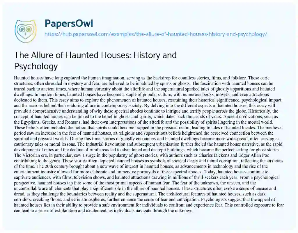 Essay on The Allure of Haunted Houses: History and Psychology