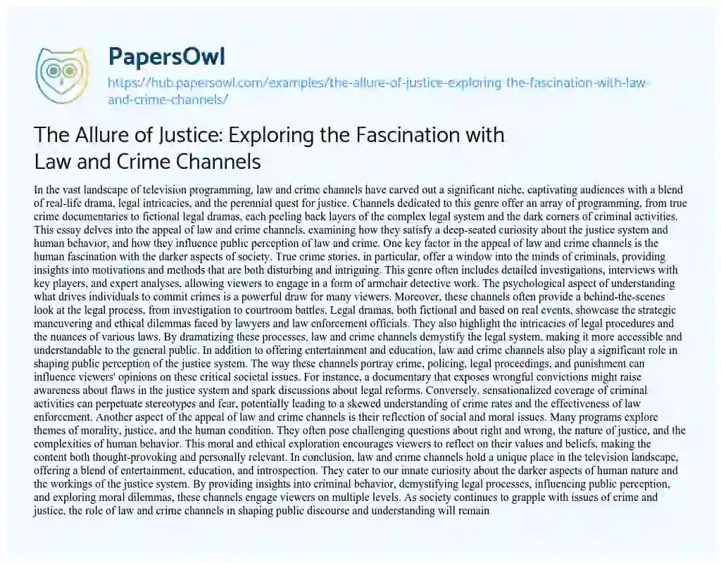 Essay on The Allure of Justice: Exploring the Fascination with Law and Crime Channels