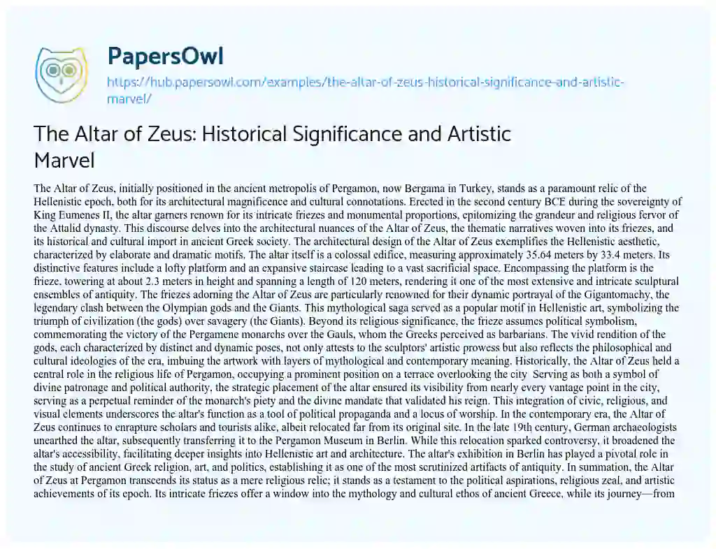 Essay on The Altar of Zeus: Historical Significance and Artistic Marvel