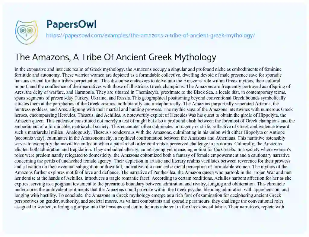 Essay on The Amazons, A Tribe Of Ancient Greek Mythology