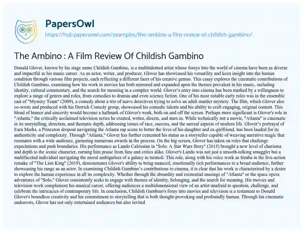 Essay on The Ambino : A Film Review Of Childish Gambino