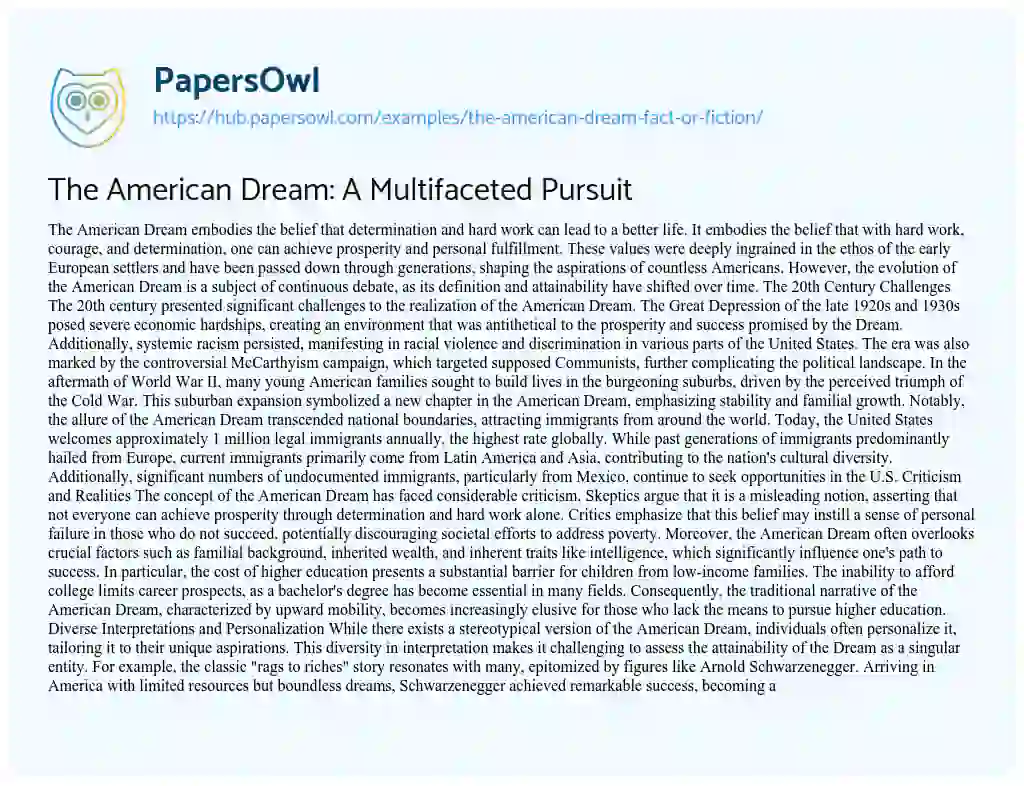 Essay on The American Dream: A Multifaceted Pursuit