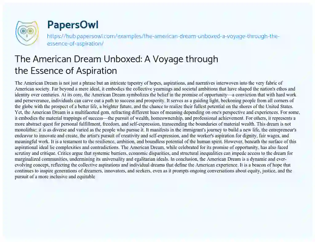 Essay on The American Dream Unboxed: A Voyage through the Essence of Aspiration