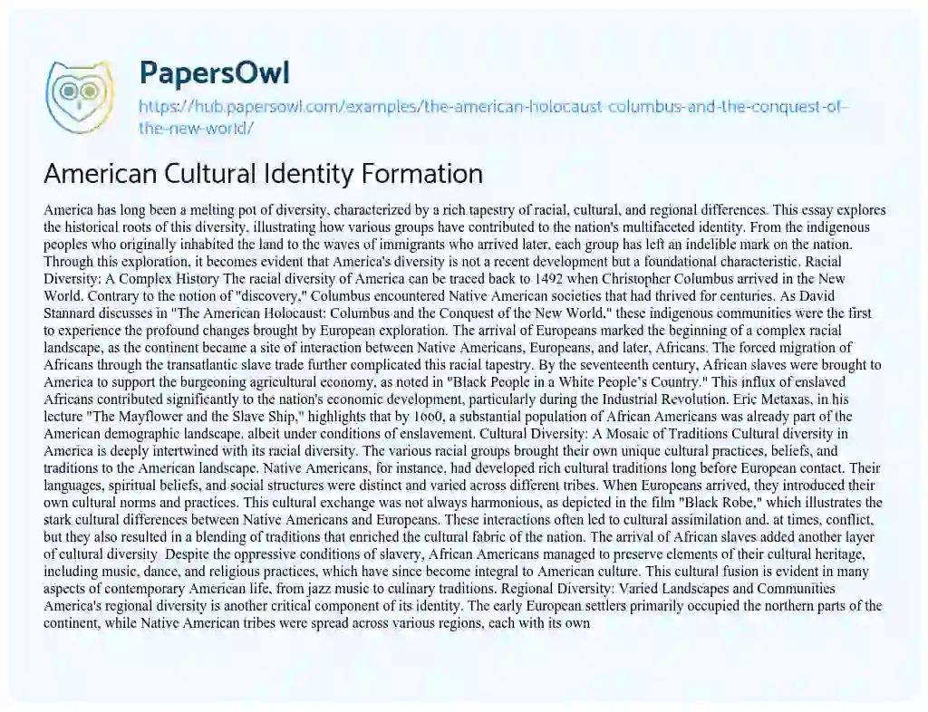 Essay on American Cultural Identity Formation