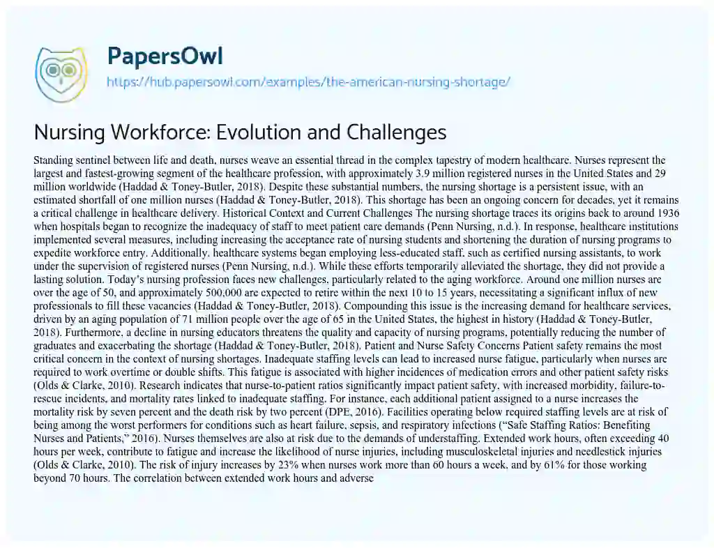 Essay on Nursing Workforce: Evolution and Challenges
