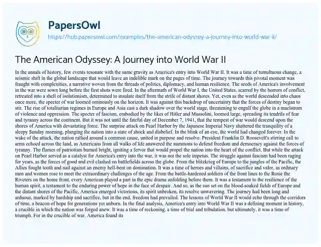 Essay on The American Odyssey: A Journey into World War II