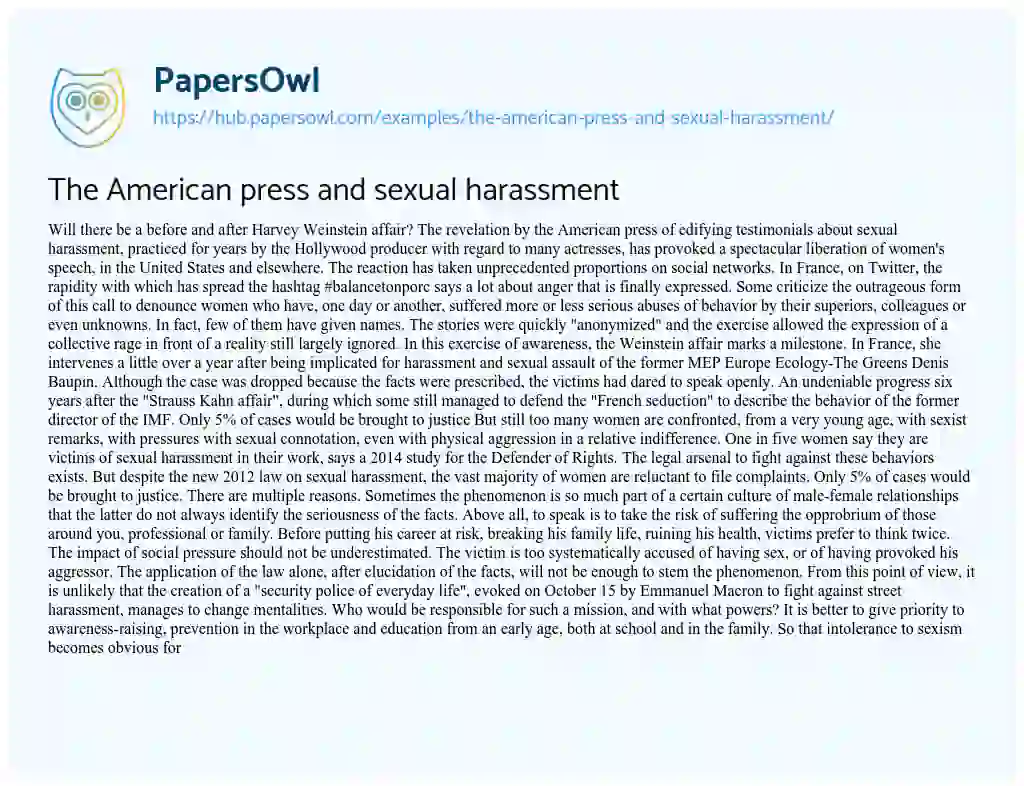 Essay on The American press and sexual harassment