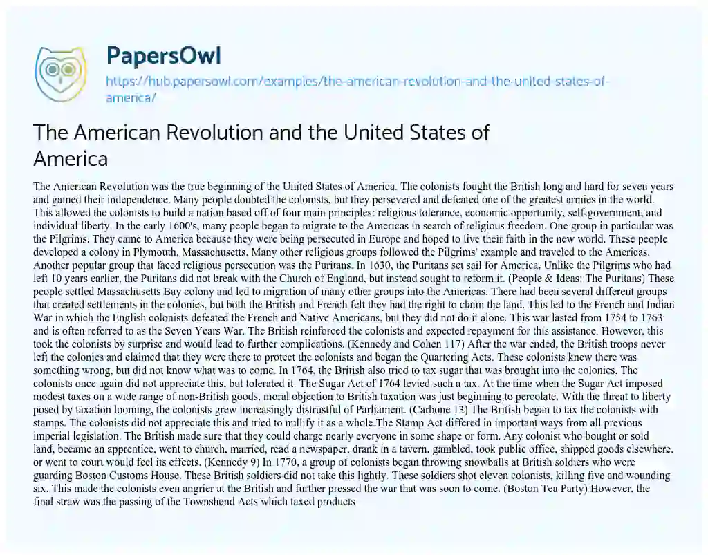 Essay on The American Revolution and the United States of America