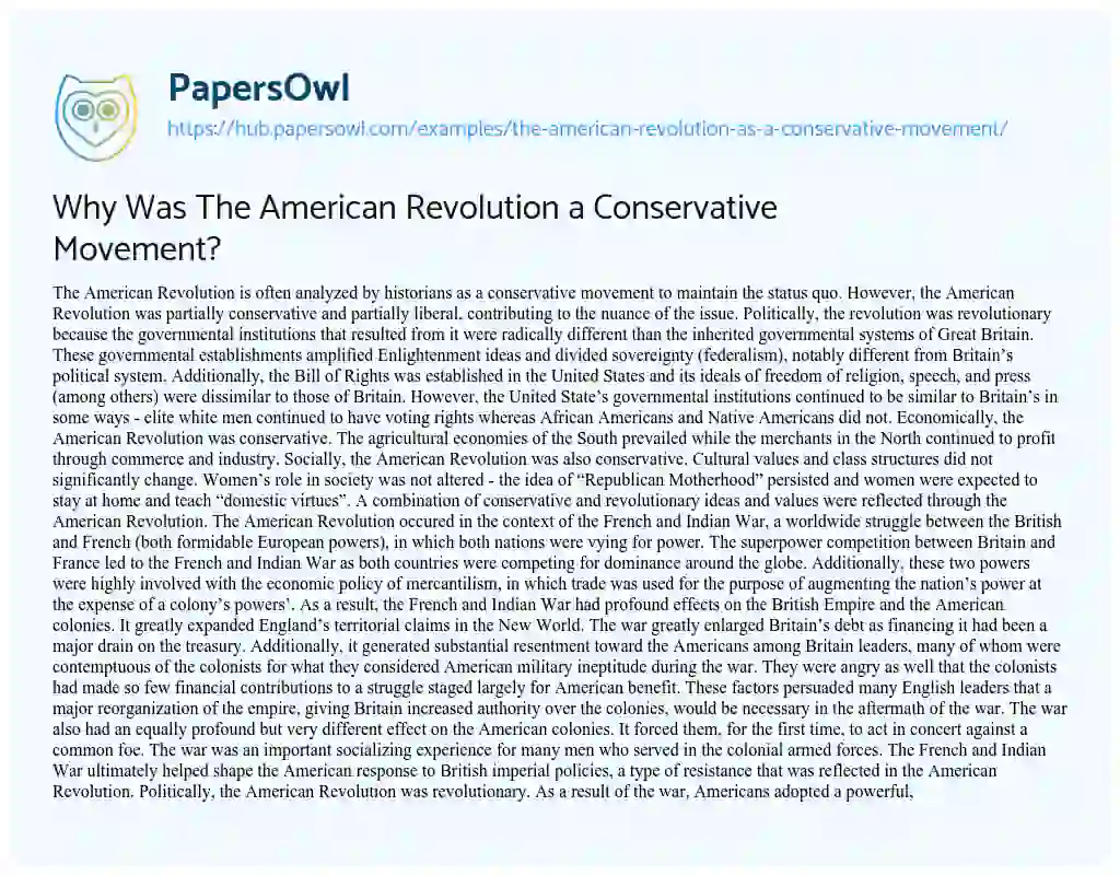 Essay on Why Was The American Revolution a Conservative Movement?