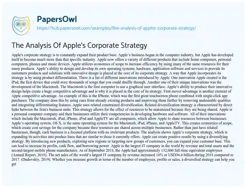 Essay on The Analysis Of Apple’s Corporate Strategy