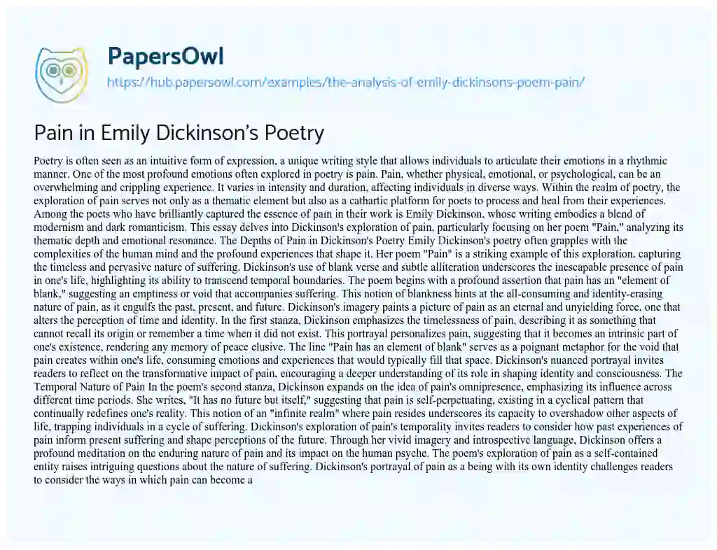 Essay on Pain in Emily Dickinson’s Poetry
